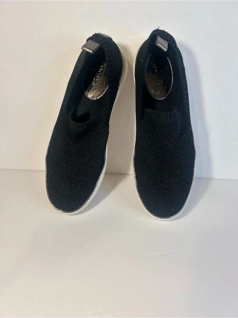 Michael Kors Black Knit Slip-On Sneakers with White Soles